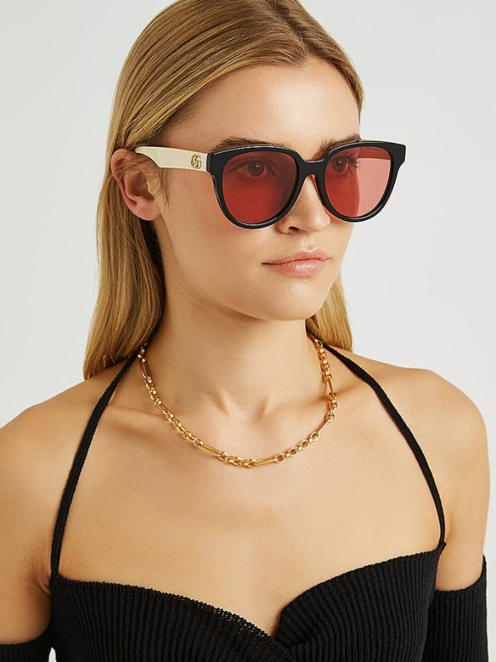 GUCCI GG0960SA 004 BLACK WHITE SQUARE SUNGLASSES
